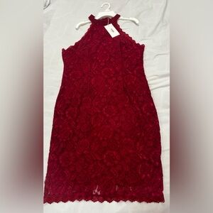 Red lace dress with flowers